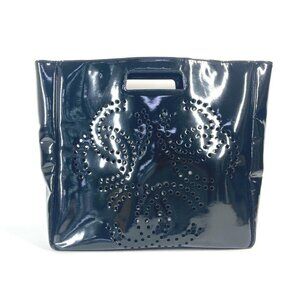 CHANEL Punching logo Triple Coco CC CC Mark Big Bag Hand Bag enamel Black